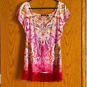 Apt 9 Pink V-Neck Sheer Hem Blouse